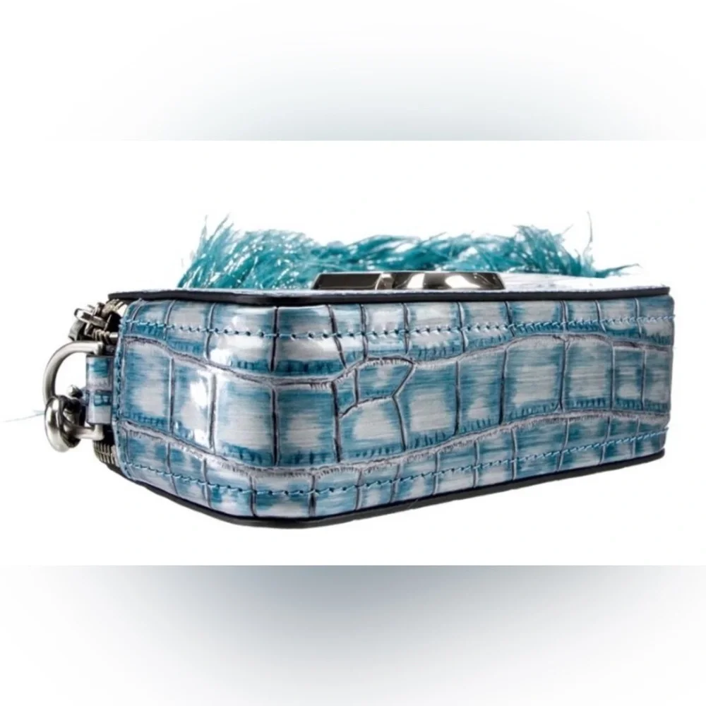 Marc Jacobs Blue Croc-Embossed Clutch with Feather Detail - Picture 5 of 7